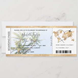 Destination Wedding Boarding Pass Heart Plane Palm Invitation