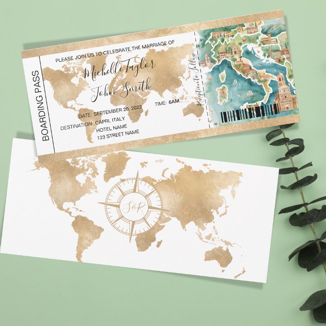 Destination Wedding Boarding Pass Italy Invitation (Creator Uploaded)