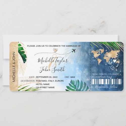 Destination Wedding Boarding Pass Plane Beach  Inv Invitation