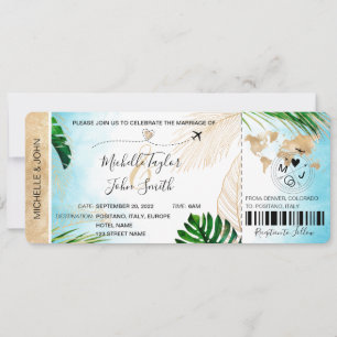 Destination Wedding Boarding Pass Plane Beach  Invitation