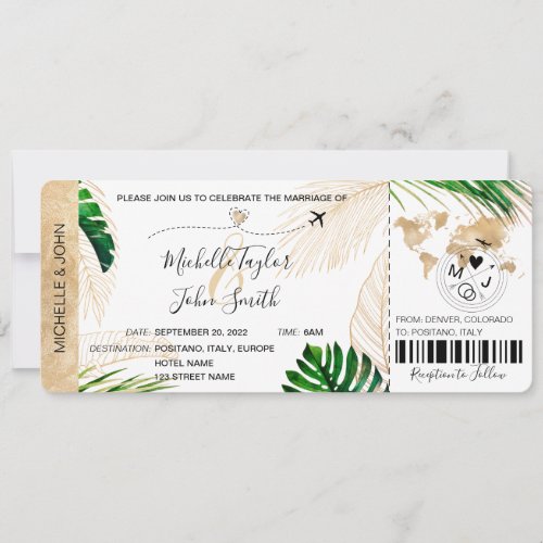 Destination Wedding Boarding Pass Plane Tropical I Invitation