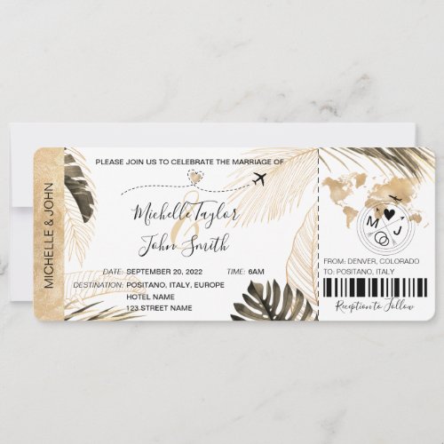 Destination Wedding Boarding Pass Plane Tropical I Invitation