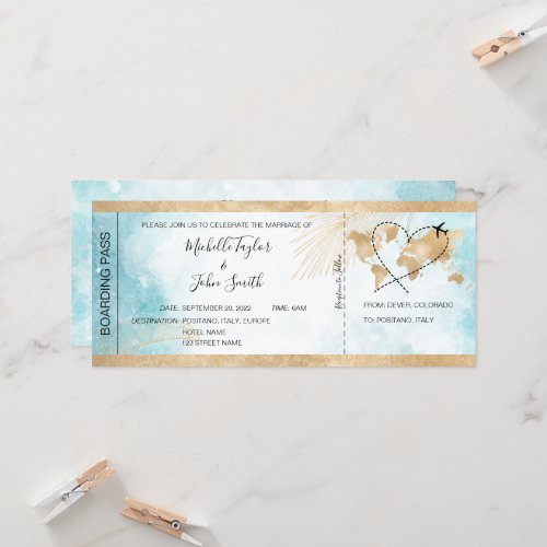 Destination Wedding Boarding Pass Plane Tropical Invitation