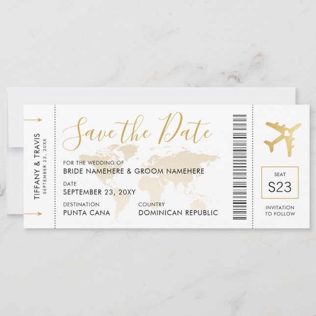 Destination Wedding Boarding Pass Save the Date (Front)