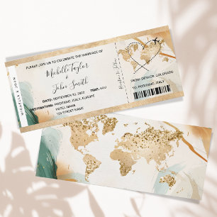 Destination Wedding Boarding Pass Ticket Gold Plan Invitation