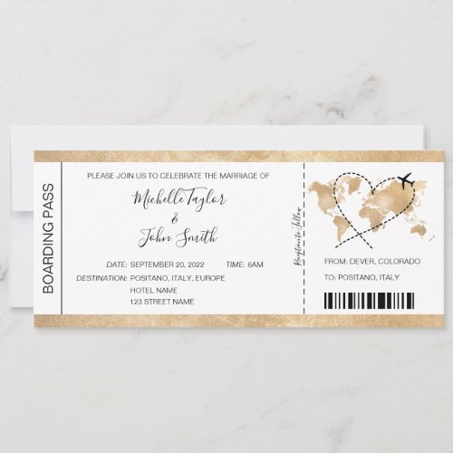 Destination Wedding Boarding Pass Ticket Gold Plan Invitation