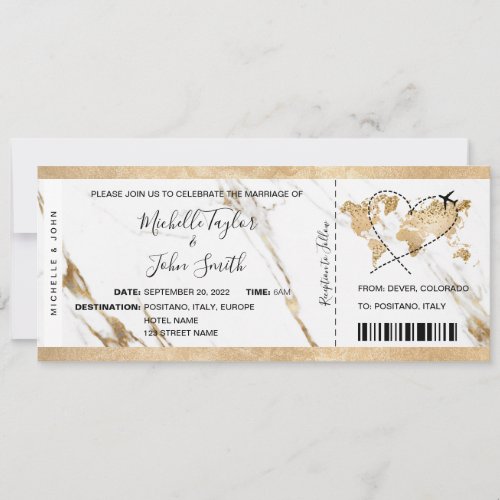 Destination Wedding Boarding Pass Ticket Gold Plan Invitation