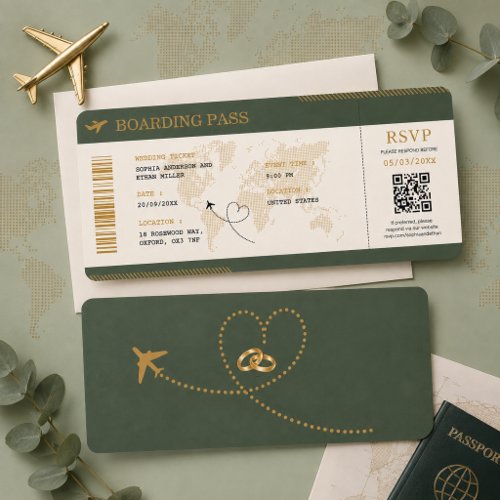 Destination Wedding Boarding Pass Ticket Invitation