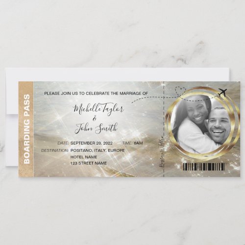 Destination Wedding Boarding Pass Tropical Beach Invitation