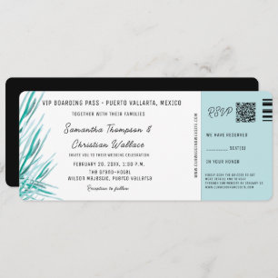 Destination Wedding Boarding Pass Tropical palm Invitation