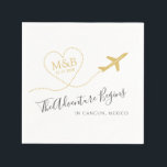 Destination Wedding Bridal Shower Custom Airplane Napkins<br><div class="desc">Add your monogram initials and wedding date inside the heart shaped trail left by a modern airplane to create a logo for your destination wedding that is perfect for any location if you are celebrating your love of travel as a bridal shower theme. Add your wedding city as the place...</div>