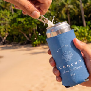 Destination Wedding Cancun Blue Seltzer Can Cooler