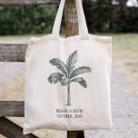 Destination Wedding Colorable Palm Tree  Tote Bag<br><div class="desc">Click “Personalize this template” will allow you to customize further. You are free to change the palm tree's color, font size, font color and more! Be sure to check out 1000 matching items in our shop. welcome bag, wedding welcome bag, hotel guest bag, bride and groom, Destination Wedding, bride and...</div>
