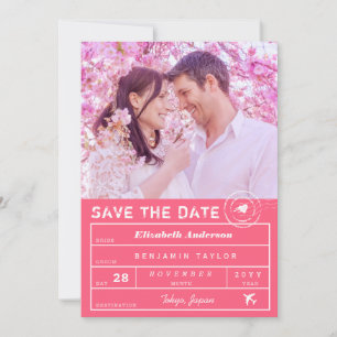 Destination Wedding Fuchsia Pink Luggage Tag Photo Save The Date
