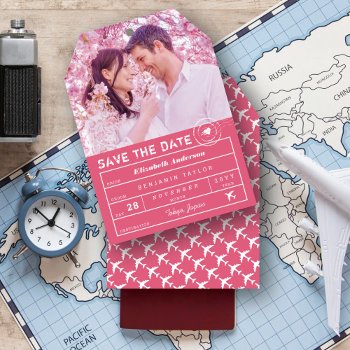 Destination Wedding Fuchsia Pink Luggage Tag Photo Save The Date by fatfatin_blue_knot at Zazzle