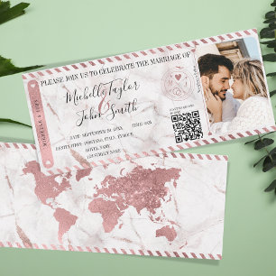 Destination Wedding Gold Boarding Pass QR Code Inv Invitation