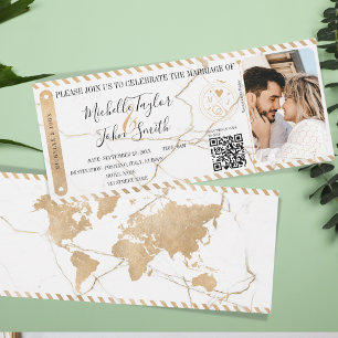 Destination Wedding Gold Boarding Pass QR Code Invitation