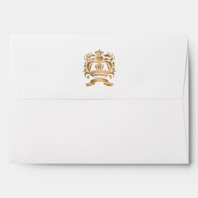 Destination Wedding Gold Crest Monogram Envelope (Back (Top Flap))
