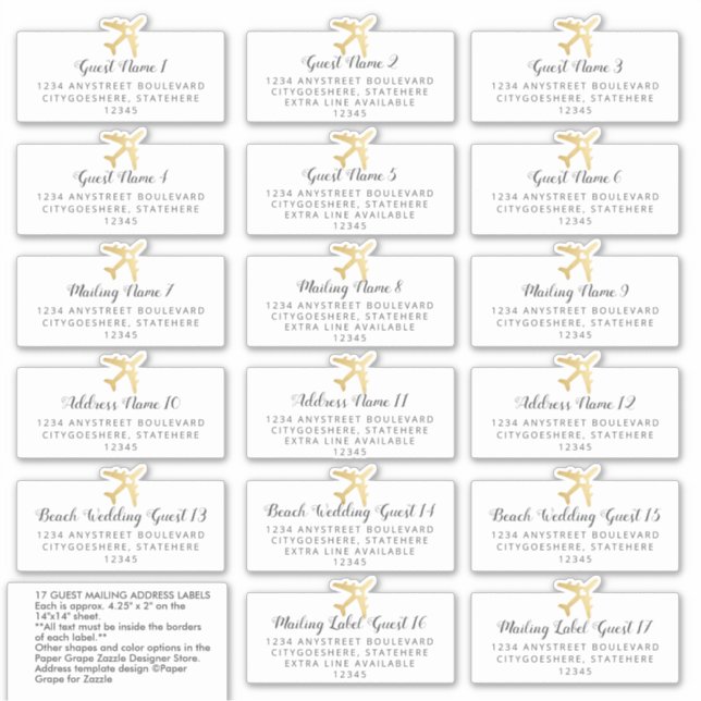 Destination Wedding Gold Guest Address Sticker (Front)