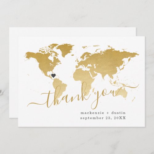 Destination Wedding Gold Map Personalized Thank You Card