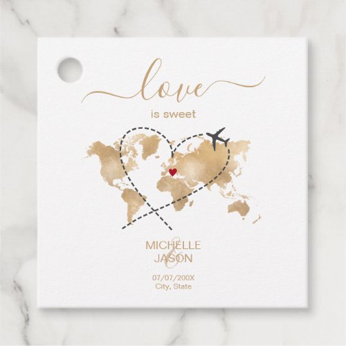 Destination Wedding Gold World Map Love is Sweet Favor Tags