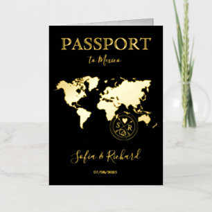 Destination Wedding Gold World Map Passport Modern Foil Greeting Card