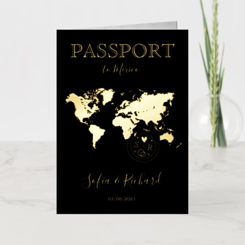 Destination Wedding Gold World Map Passport Modern Foil Greeting Card
