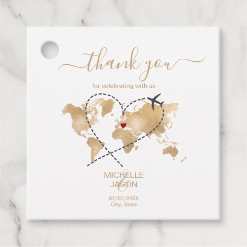 Destination Wedding Gold World Map Thank You Favor Tags