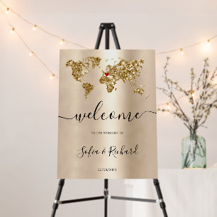 Destination Wedding Gold World Map Welcome Sign
