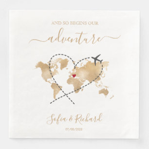 Destination Wedding Gold World Map Welcome Sign Paper Dinner Napkins