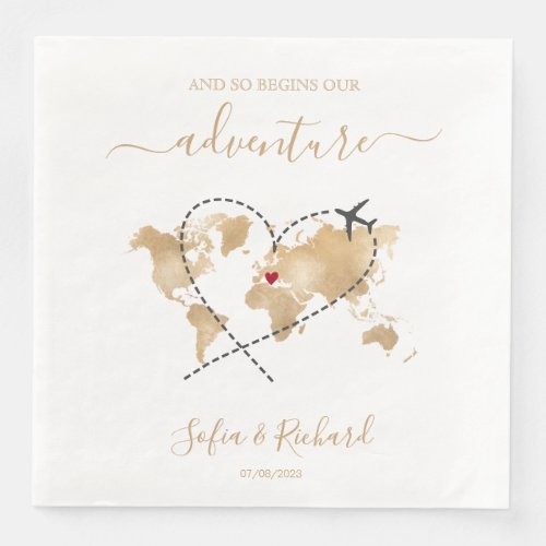 Destination Wedding Gold World Map Welcome Sign Paper Dinner Napkins