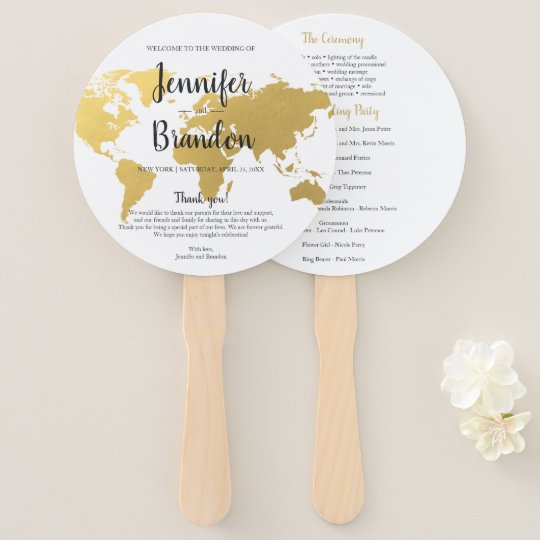 Destination Wedding Gold World Wedding Program Fan Zazzle Com