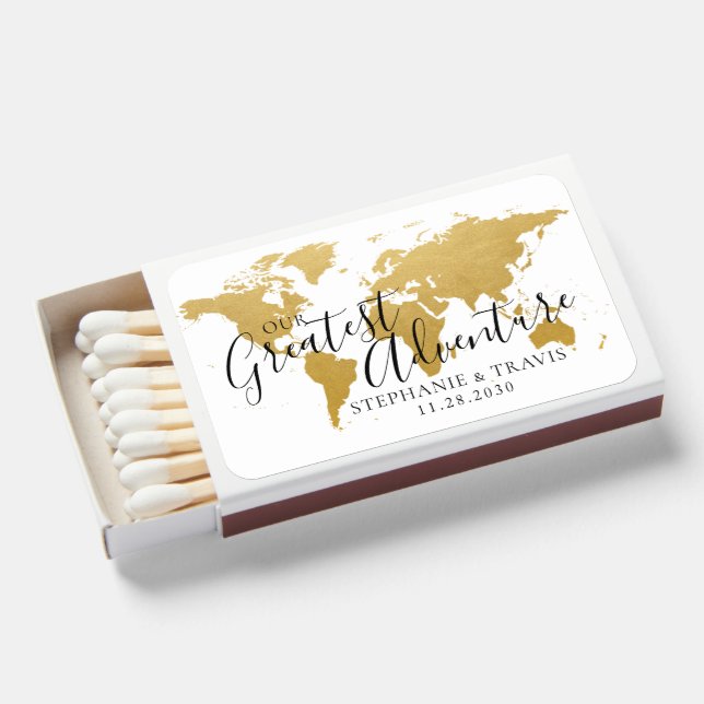 Destination Wedding Greatest Adventure Map Custom Matchboxes (Front Open)