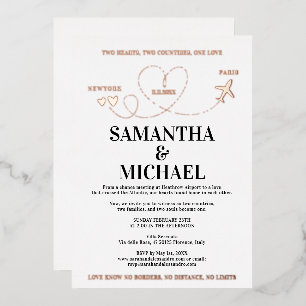 Destination Wedding Invitation Airplane Heart Foil Invitation