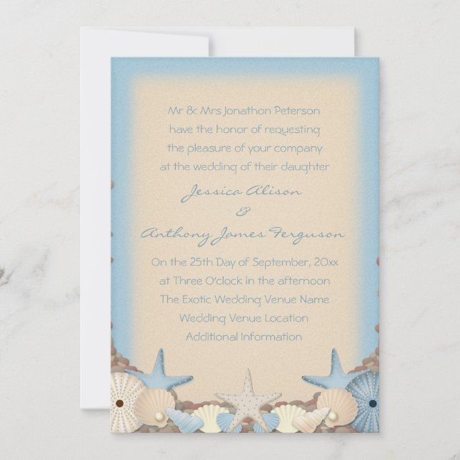 Destination Wedding Invitation Beach Shells (Front)