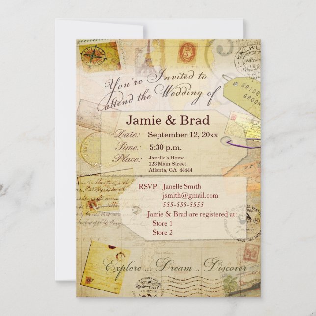 Destination Wedding Invitation Theme in cream (Front)