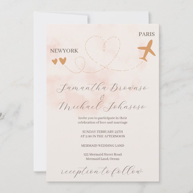 Destination Wedding Invitation with Airplane (Front)