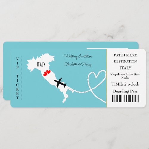 Destination Wedding Italy Europe Ticket Invitation