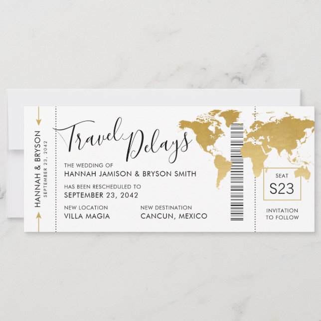 Destination Wedding Location Date Change Announcement (Front)
