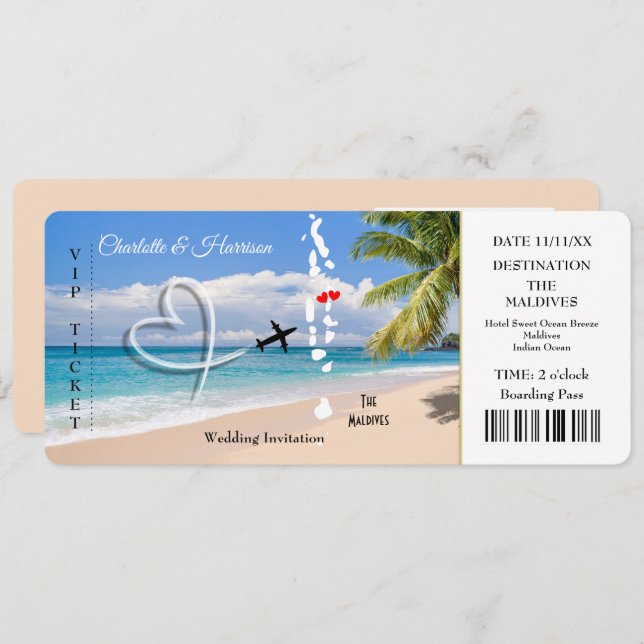 Destination Wedding Maldives Ticket Invitation (Front/Back)