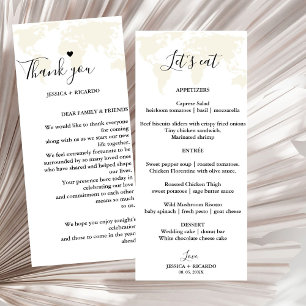 Destination Wedding Menu and Thank You Card