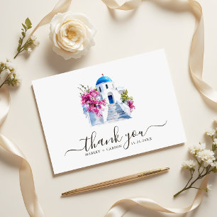 Destination Wedding Modern Bougainvillea Blue Dome Thank You Card