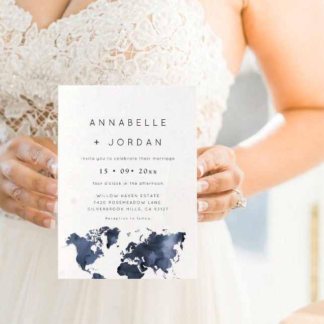 Destination Wedding Navy Blue Gray Indigo Invitation (Destination Wedding Navy Blue Gray Indigo Invitation)