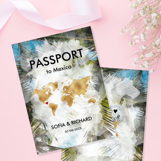 Destination Wedding Palm Beach Gold World Map  Invitation (Creator Uploaded)