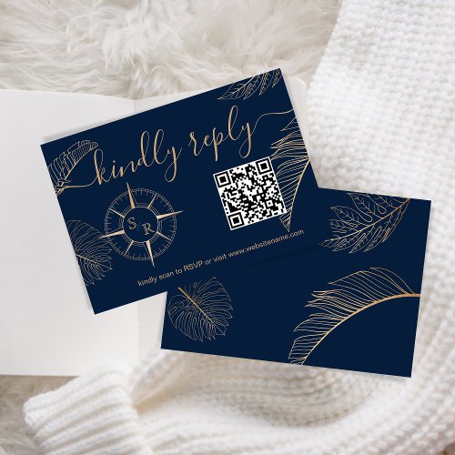 Destination Wedding Passport Compass QR Code RSVP Card