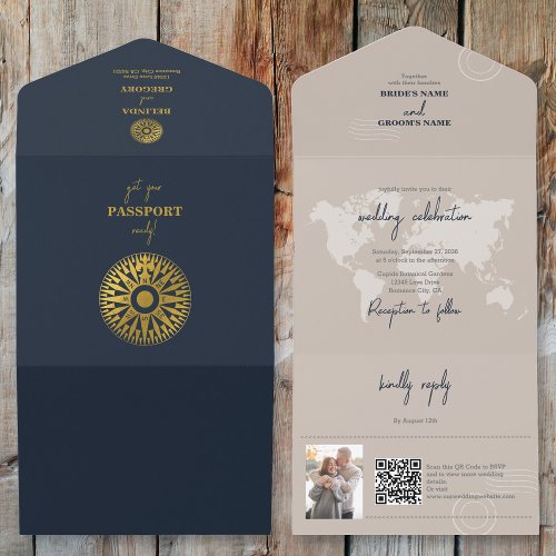 Destination Wedding Passport Compass Wedding  All In One Invitation