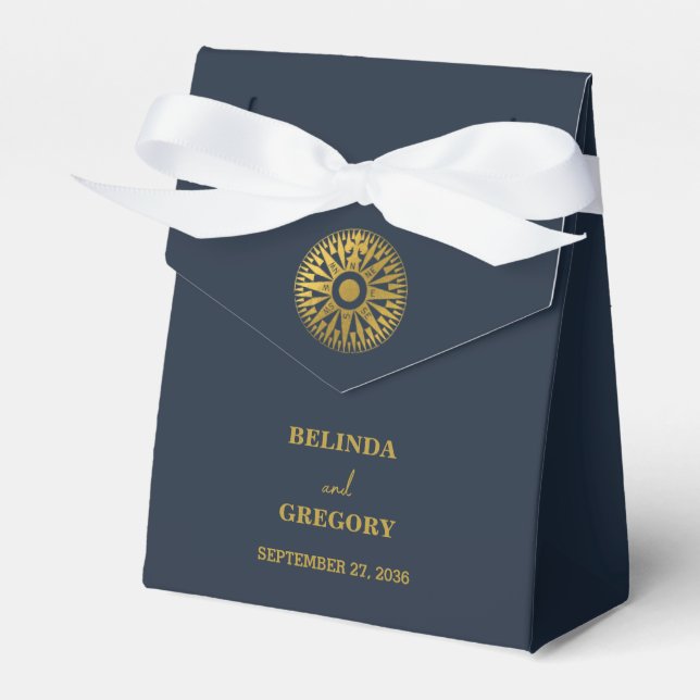 Destination Wedding Passport Compass Wedding Favor Boxes (Front Side)
