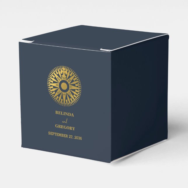 Destination Wedding Passport Compass Wedding Favor Boxes (Front Side)