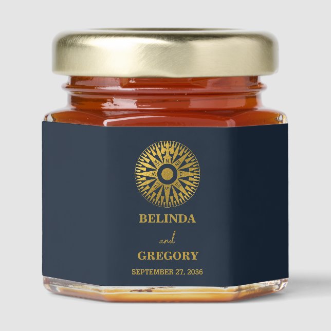 Destination Wedding Passport Compass Wedding Favor Honey Jar Favors (Front)