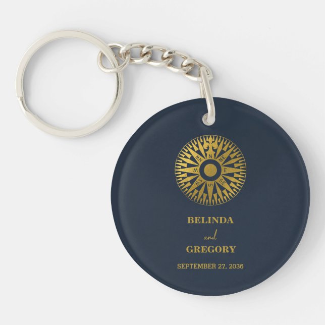 Destination Wedding Passport Compass Wedding Favor Keychain (Front)